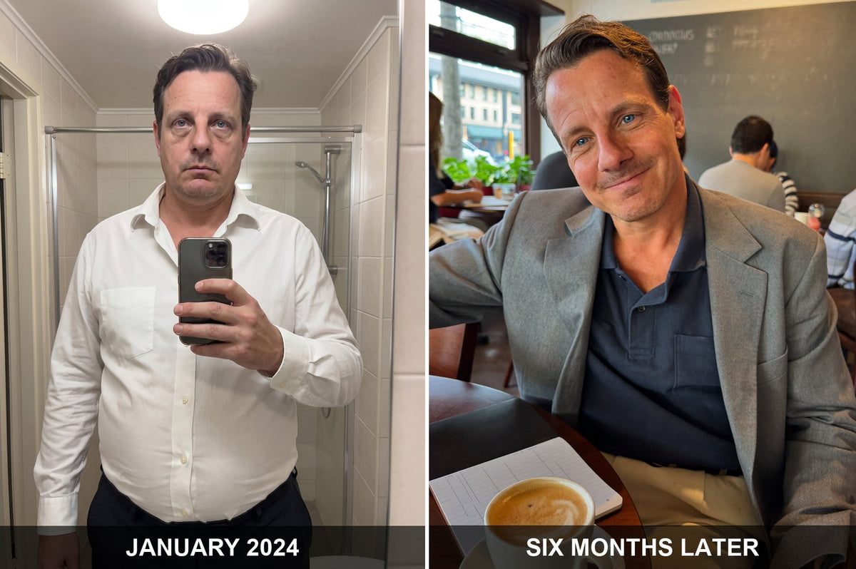 Marc before and six months later Image