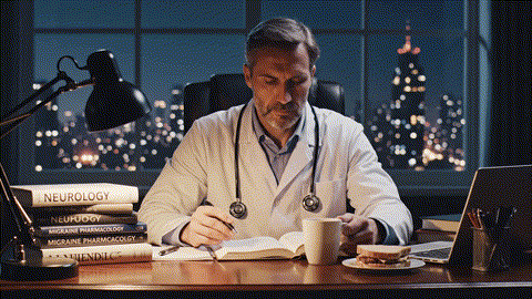 Researcher working late at night Image