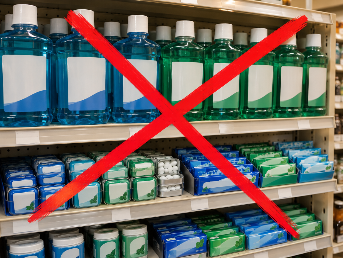 Mouthwash, mints and gum crossed out Image