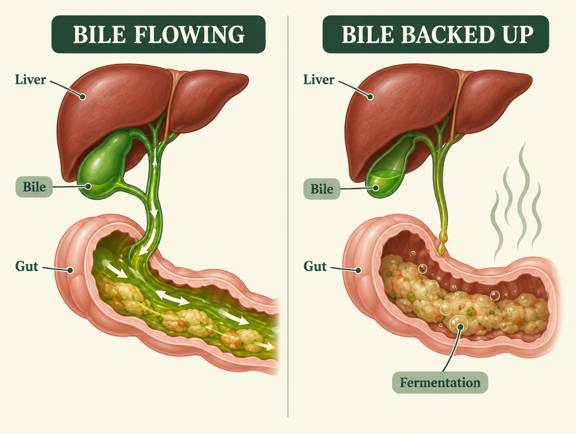Bile flowing vs bile backed up Image
