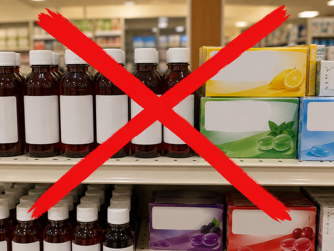 Cough syrups and lozenges crossed out Image