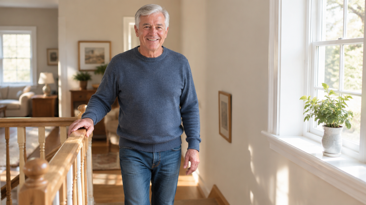 Man at the top of the stairs Image